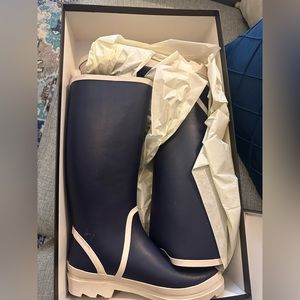 J. Crew Tall Lug-Sole Navy Rain Boots. Size: 9. Brand new. Never worn!